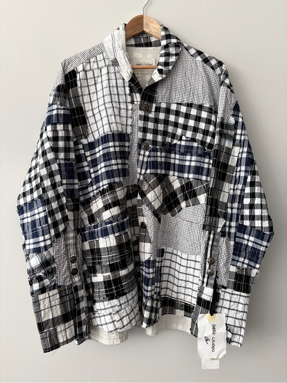 Greg Lauren Black and White Stitchwork Boxy Shirt Jacket